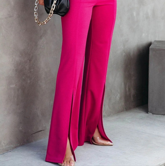 Rachael Slit Flare Pants - Pink - Picture 4 of 8